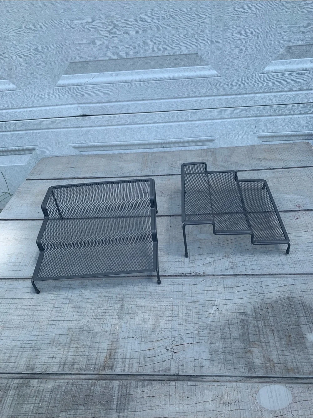 Pair Of Grey Wire Mesh Spice Rack 3 Tier Step Shelf Cabinet Organizer Storage
